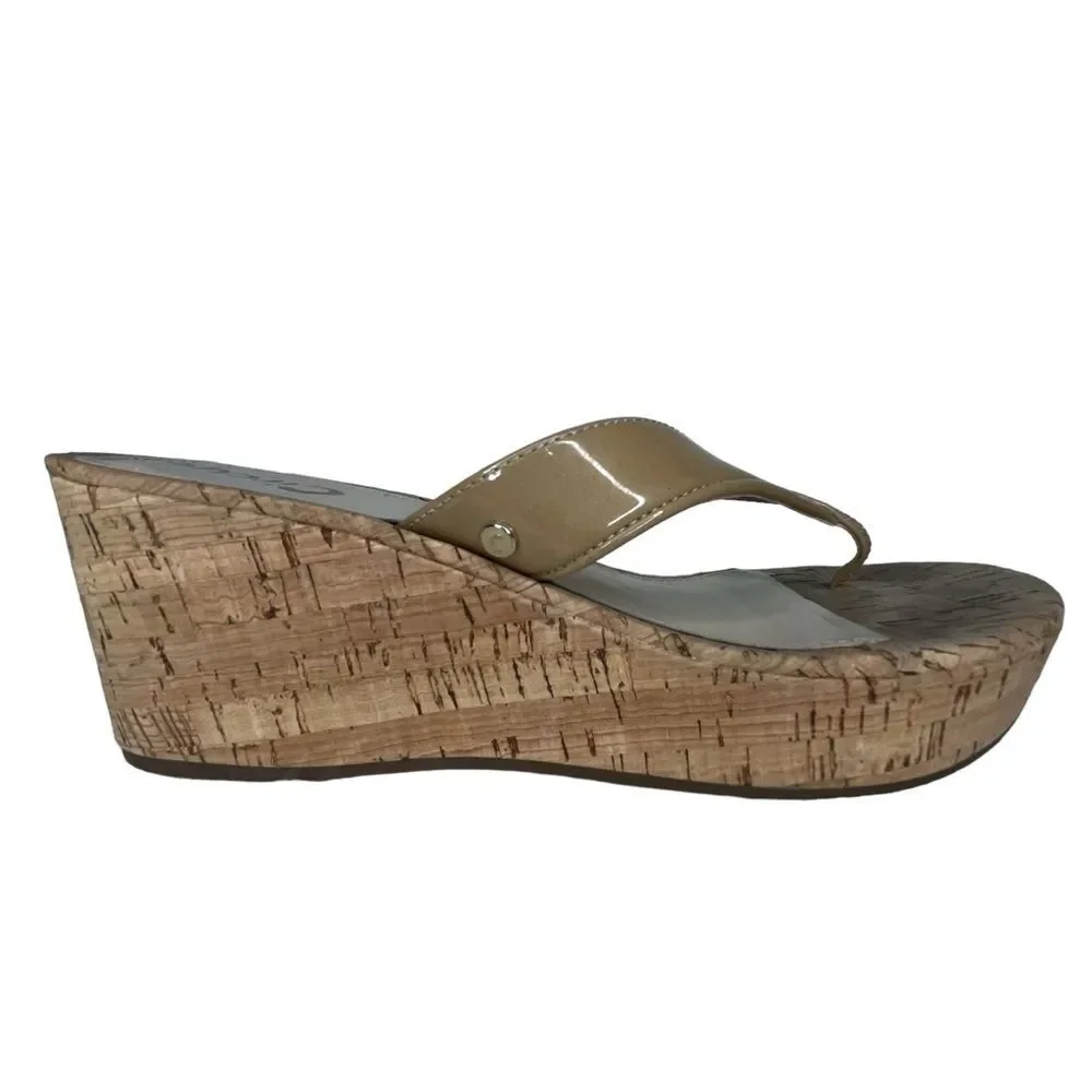 Circus by Sam Edelman Raven Platform Wedges sz 10 * Cork Sole Tan Khaki Patent